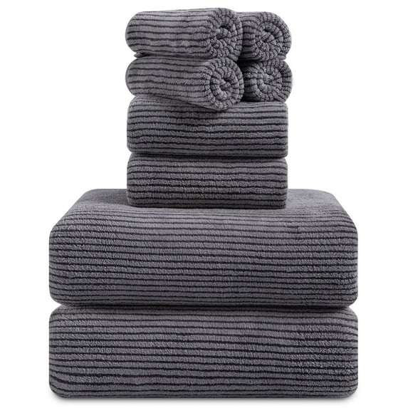 Smuge 8 Piece Extra Large Bath Towel Sets, 2 Large Bath Towels , 2 Hand Towels, 4 Washcloths, Soft Microfiber, Quick Dry, Highly Absorbent Oversized Bath Towels for Bathroom Kitchen Spa(Dark Grey)