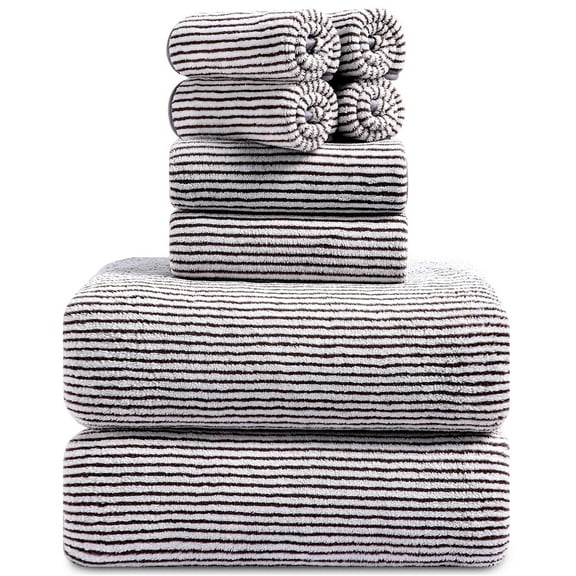 Smuge 8 Piece Extra Large Bath Towel Sets, 2 Large Bath Towels , 2 Hand Towels, 4 Washcloths, Soft Microfiber, Quick Dry, Highly Absorbent Oversized Bath Towels for Bathroom Kitchen Spa(Black White)