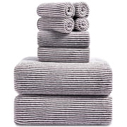 Smuge 8 Piece Extra Large Bath Towel Sets, 2 Large Bath Towels , 2 Hand Towels, 4 Washcloths, Soft Microfiber, Quick Dry, Highly Absorbent Oversized Bath Towels for Bathroom Kitchen SpaBlack White