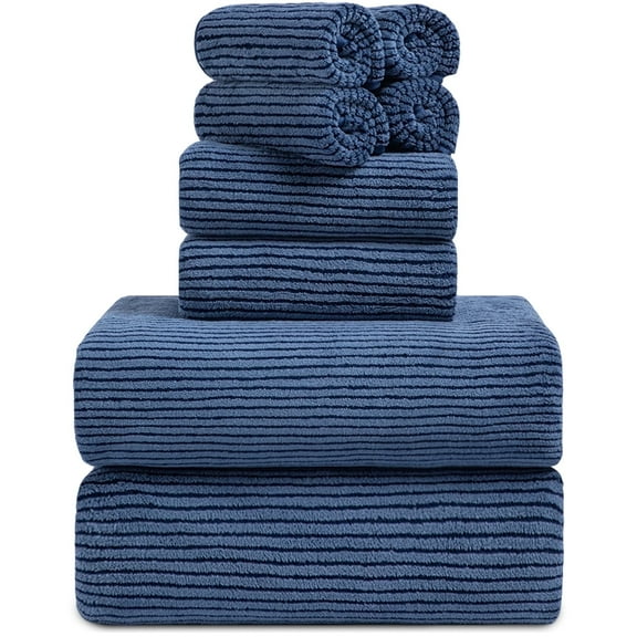 Smuge 8 Piece Extra Large Bath Towel Sets, 2 Large Bath Towels , 2 Hand Towels, 4 Washcloths, Soft Microfiber, Quick Dry, Highly Absorbent Oversized Bath Towels for Bathroom Kitchen Spa(Navy Blue)