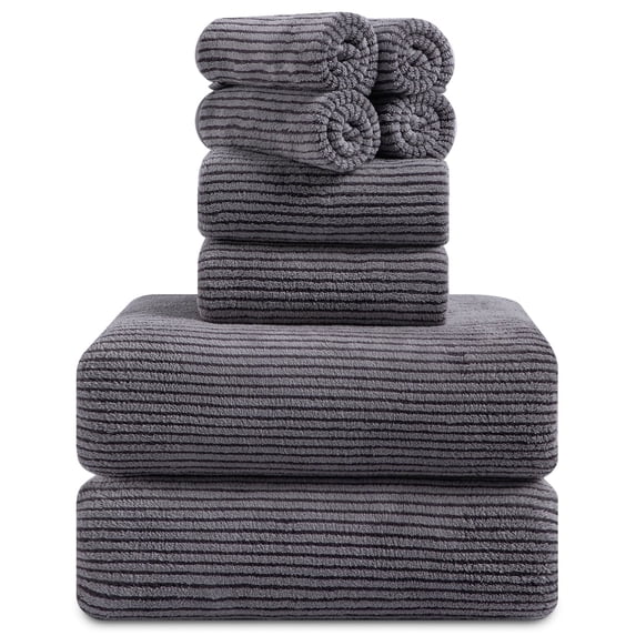 Smuge 8 Piece Extra Large Bath Towel Sets, 2 Bath Towels , 2 Hand Towels, 4 Washcloths, Soft Microfiber Oversized Bath Towels for Bathroom(Dark Grey)