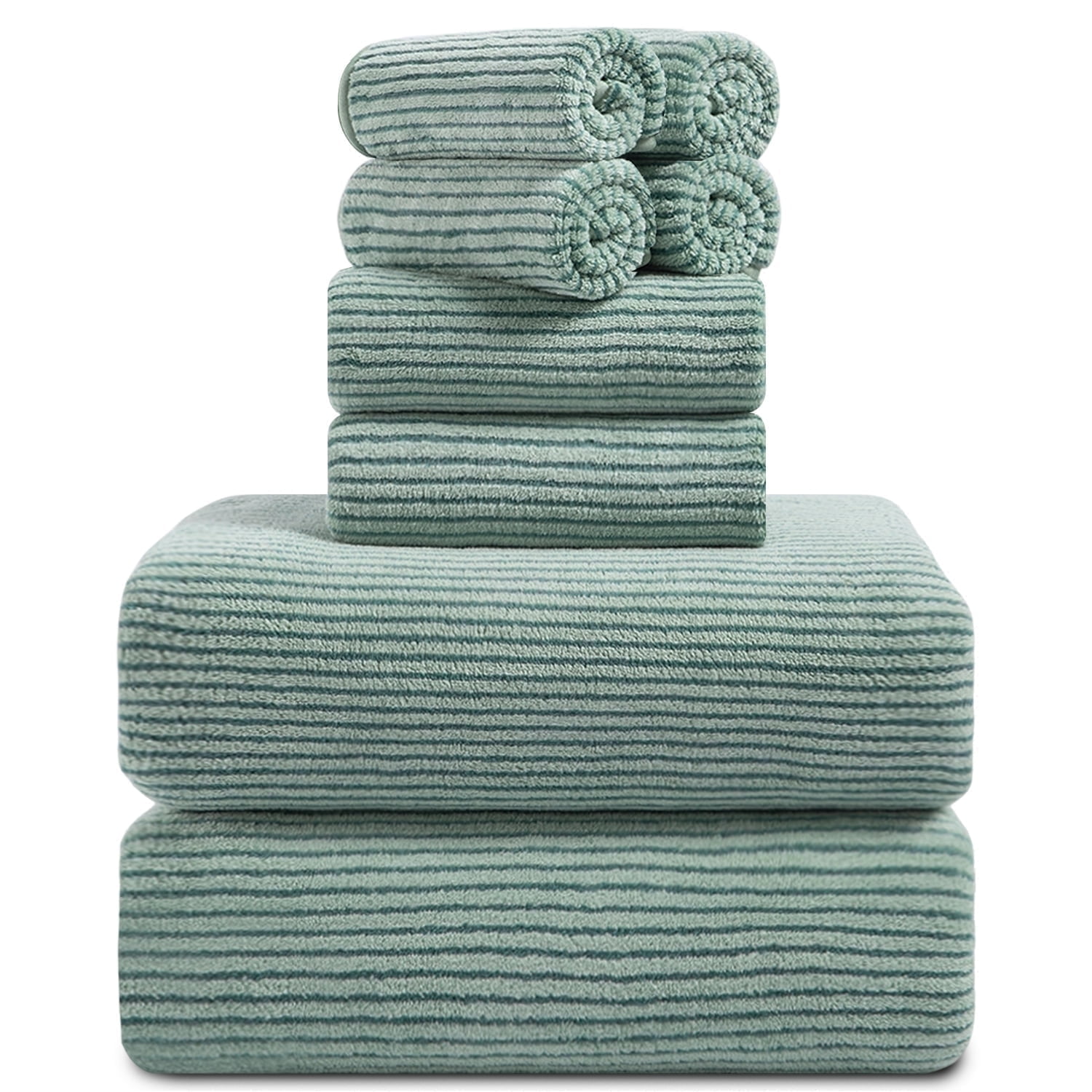 Smuge 8 Piece Extra Large Bath Towel Sets, 2 Large Bath Towels , 2 Hand Towels, 4 Washcloths, Soft Microfiber, Quick Dry, Highly Absorbent Oversized Bath Towels for Bathroom Kitchen Spa(Dark Green)