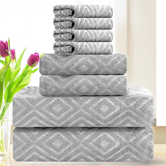 Smuge 8 Piece Extra Large Bath Towels, 2 Oversized Bath Towel Sheets, 2 Hand Towels and 4 Washcloths, Quick Dry Ultra Soft Microfiber Bath Towel Set for Bathroom Hotel(Light Grey)