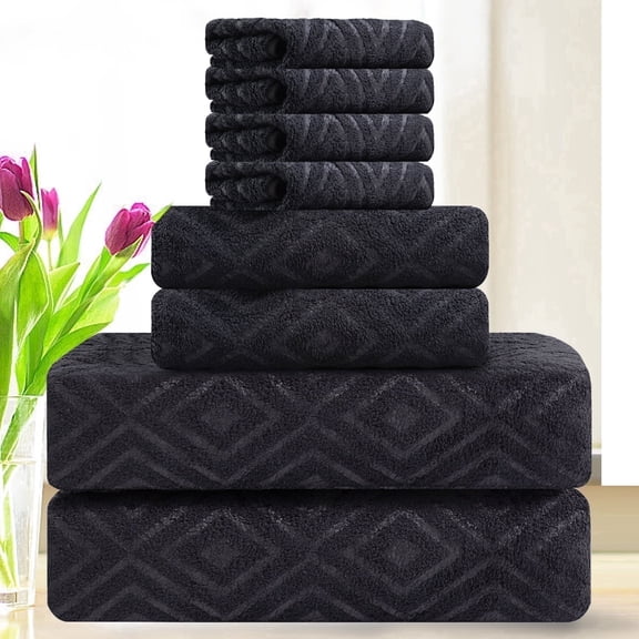 Smuge 8 Piece Oversized Bath Sheet Towels, 2 Extra Large Bath Towels Sheet, 2 Hand Towels and 4 Washcloths 600 GSM Ultra Soft Bath Towel Set Highly Absorbent Hotel Luxurious Towels(Black)