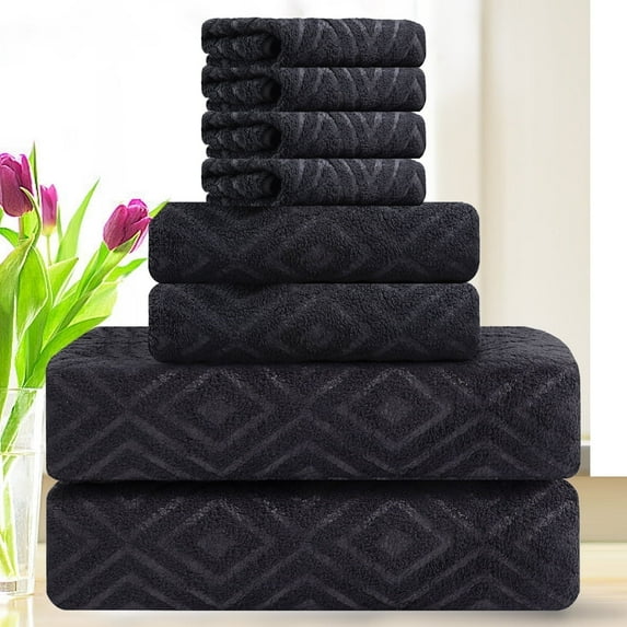 Smuge 8 Piece Oversized Bath Sheet Towels, 2 Extra Large Bath Towels Sheet, 2 Hand Towels and 4 Washcloths 600 GSM Ultra Soft Bath Towel Set Highly Absorbent Hotel Luxurious Towels(Black)