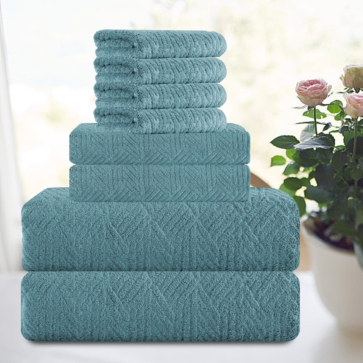 Smuge 8 Piece Oversized Bath Sheet Towels, 2 Large Bath Towels, 2 Hand Towels, 4 Washcloths, 600 GSM Ultra Soft Large Bath Towel Set Cozy Quick Dry Bathroom Towels Hotel Luxurious Towels(Green Pine)