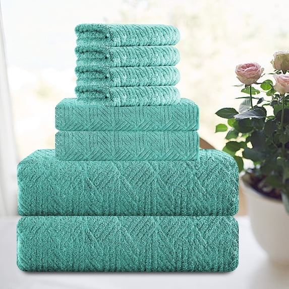 Smuge 8 Piece Oversized Bath Sheet Towels, 2 Large Bath Towels, 2 Hand Towels, 4 Washcloths, 600 GSM Ultra Soft Large Bath Towel Set Thick Quick Dry Bathroom Towels Hotel Luxurious Towels(Sea Blue)