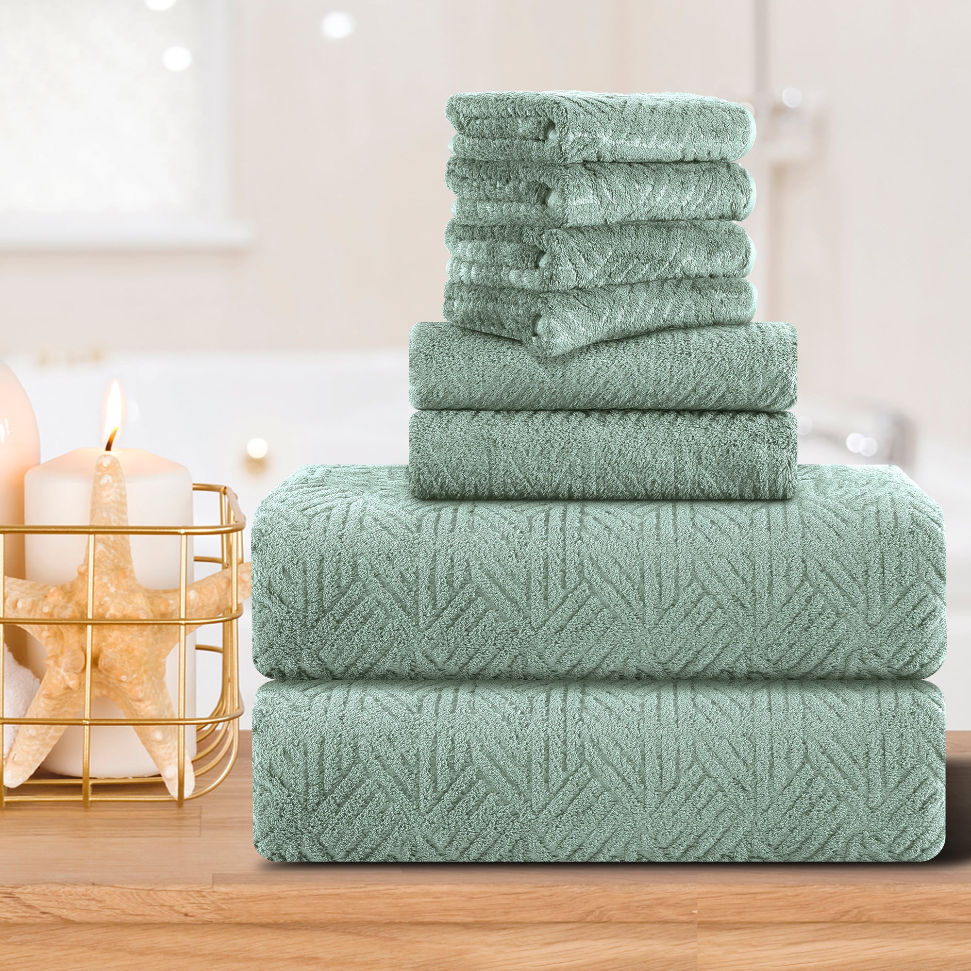 Smuge 8 Piece Oversized Bath Sheet Towels (35 x 70 in,Light Green) 600 GSM Ultra Soft Large Bath