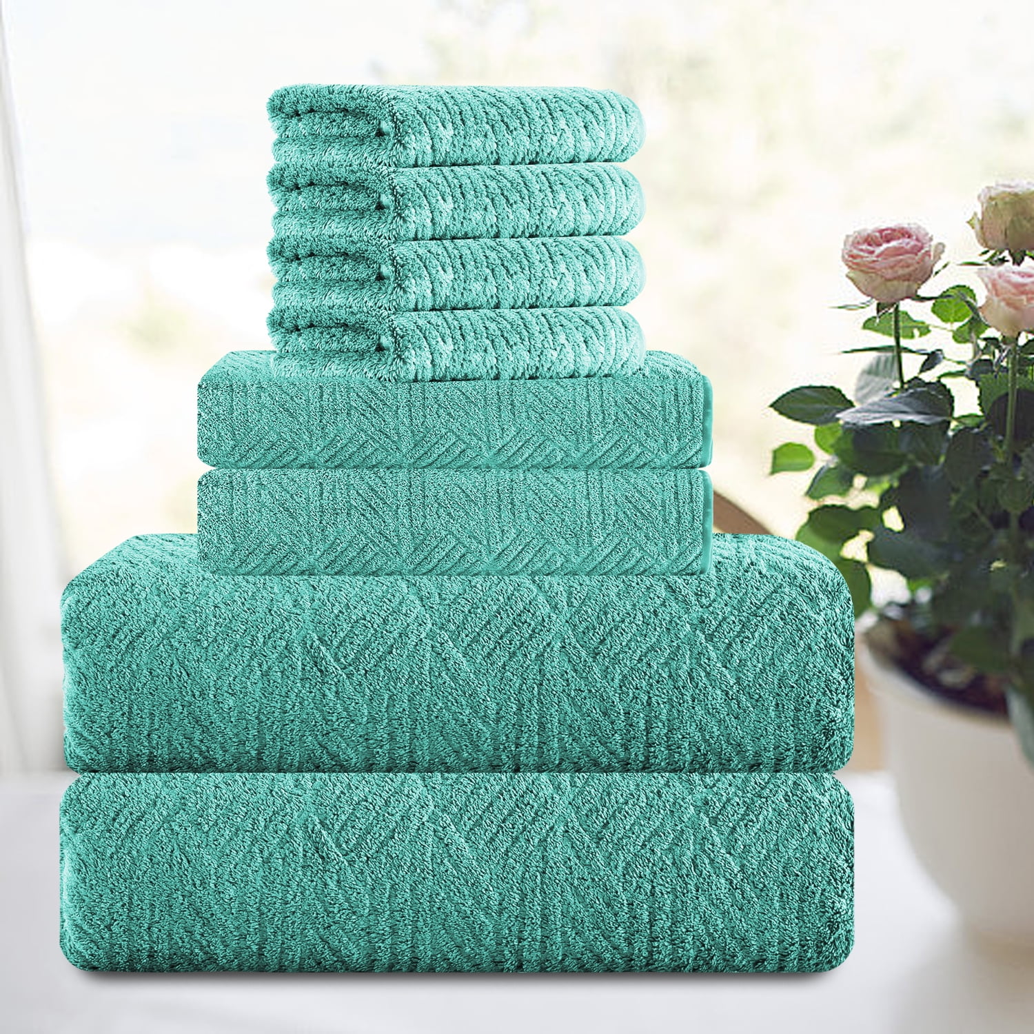 Smuge 8 Piece Oversized Bath Sheet Towels (35 x 70 in, Sea Blue) 700