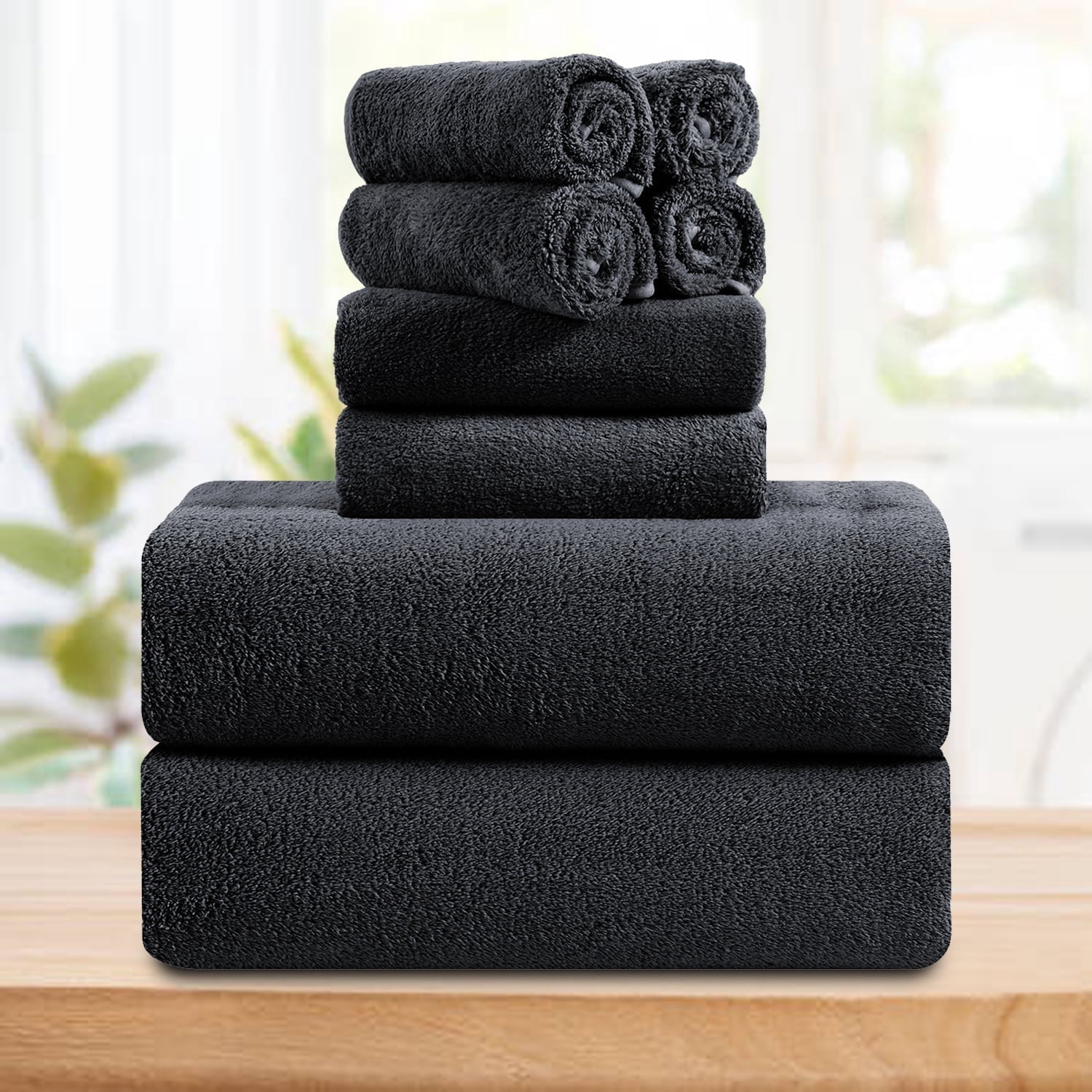 Smuge 8 Piece Oversized Bath Towel Set, Microfiber Ultra Soft Plush, 700 GSM Highly Absorbent Quick Dry Luxurious Bath Sheets Towels for Bathroom Hotel(Black)