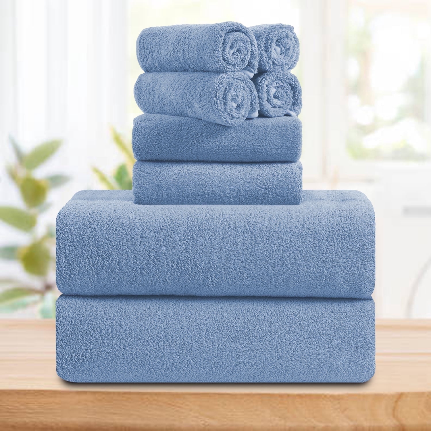 Smuge 8 Piece Oversized Bath Towel Set, Microfiber Ultra Soft Plush, 700 GSM Highly Absorbent Quick Dry Luxurious Bath Sheets Towels for Bathroom Hotel(Blue)