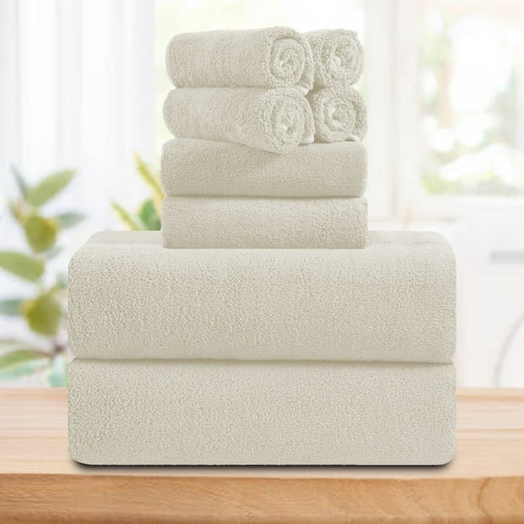 Smuge 8 Piece Oversized Bath Towel Set, Microfiber Ultra Soft Plush, 700 GSM Highly Absorbent Quick Dry Luxurious Bath Sheets Towels for Bathroom Hotel(Cream)