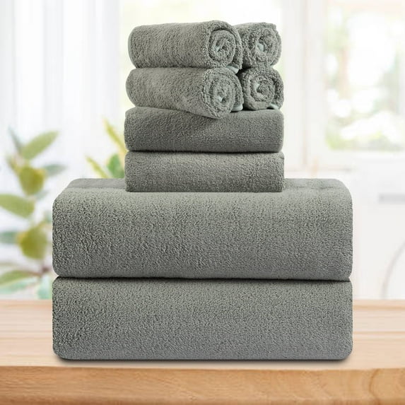 Smuge 8 Piece Oversized Bath Towel Set, Microfiber Ultra Soft Plush, 700 GSM Highly Absorbent Quick Dry Luxurious Bath Sheets Towels for Bathroom Hotel(Light Gray)