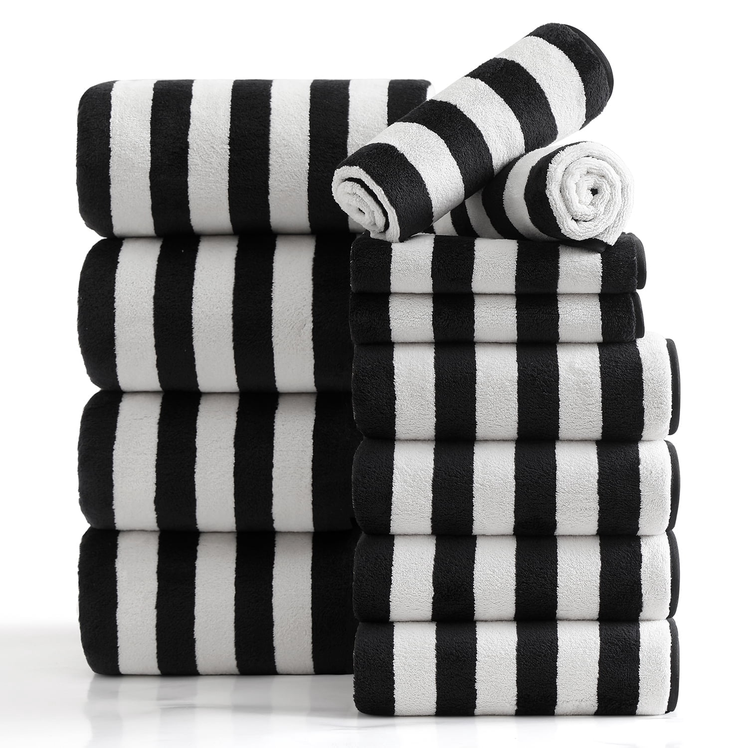 Smuge 12 Pcs Stripe Family Bath Towels Set - 4 Bath Sheet Towels, 4 Hand Towels, 4 Washcloths, Microfiber Soft Shower Towel for Bathroom Gym Spa(Black)
