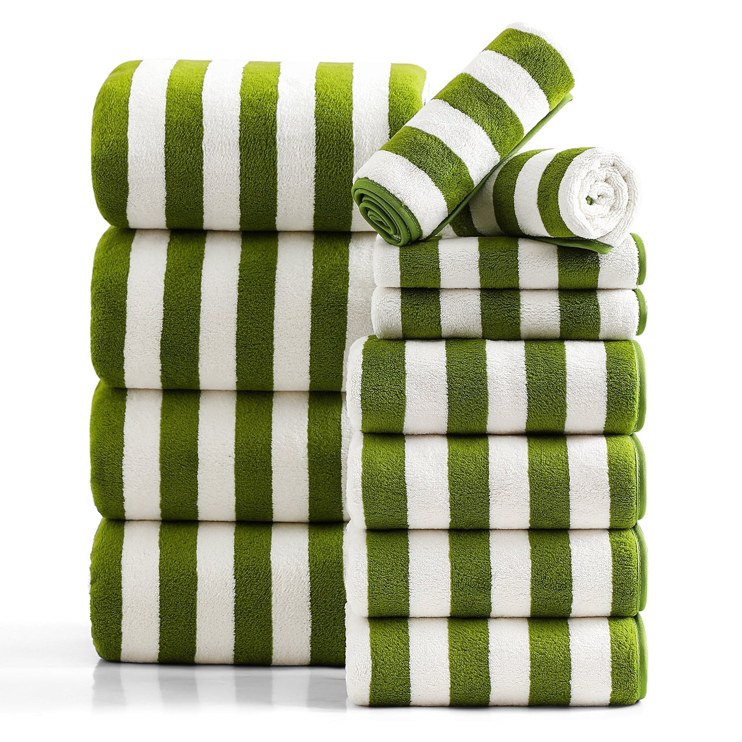 Smuge 12 Pcs Stripe Family Bath Towels Set | Olive