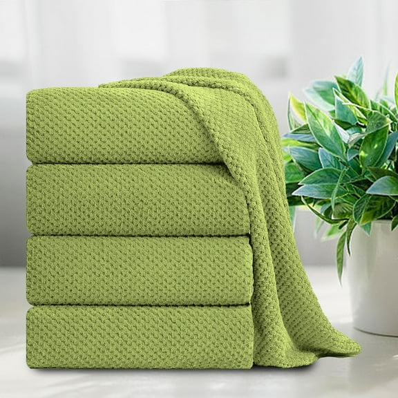 Smuge Bath Towels Modern Classic Microfiber Plural Set, Olive, 4 Count