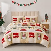 Smuge 3-Piece Christmas Duvet Cover Set Full/Queen Size, Soft Microfiber Reversible Bedding Set with 2 Pillow Shams, Snowman Reindeer Tree