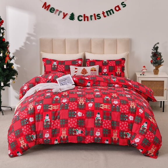 Smuge Christmas Duvet Cover Queen/Full Size Comforter Cover Snowman Santa Claus Reindeer Snowflake Xmas Quilt Case Soft Bedding Quilt Cover with 2 Pillow Shams