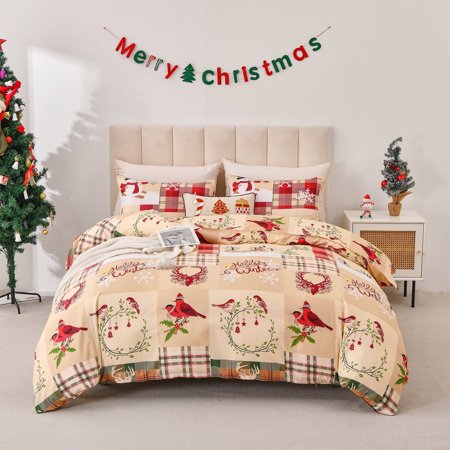 Smuge Christmas Duvet Cover Twin Size Comforter Cover Reindeer Snowman Snowflake Xmas Quilt Case Soft Bedding Quilt Cover with 2 Pillow Shams