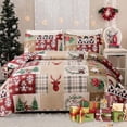 thumbnail image 1 of Smuge Christmas Quilt Sets King Size Deer Bedding Sets Snowflake Wreath Xmas Bedspread Lightweight Coverlet with 2 Pillow Shams, Red Beige Green, 1 of 7