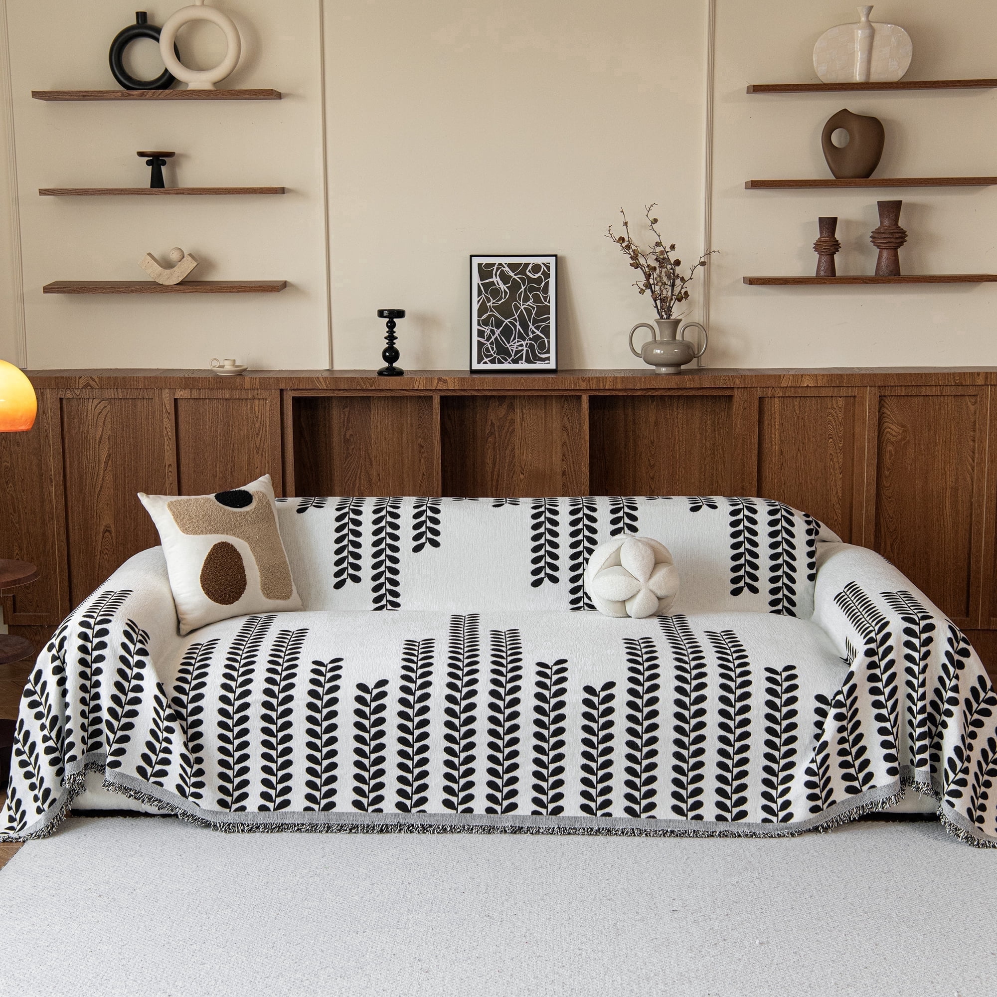 Smuge Sofa Cover Couch Cover Protector Slipcover, L Shape 3 Cushion Throw Sofa Towel Furniture Cover for Dogs Cats Home Decor (71"x 118", Black White)