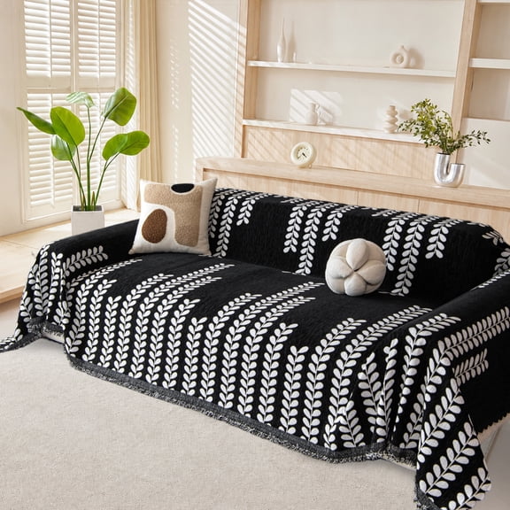 Smuge Sofa Cover Couch Cover Protector Slipcover, L Shape 3 Cushion Throw Sofa Towel Furniture Cover for Dogs Cats Home Decor (71"x 118", Black)