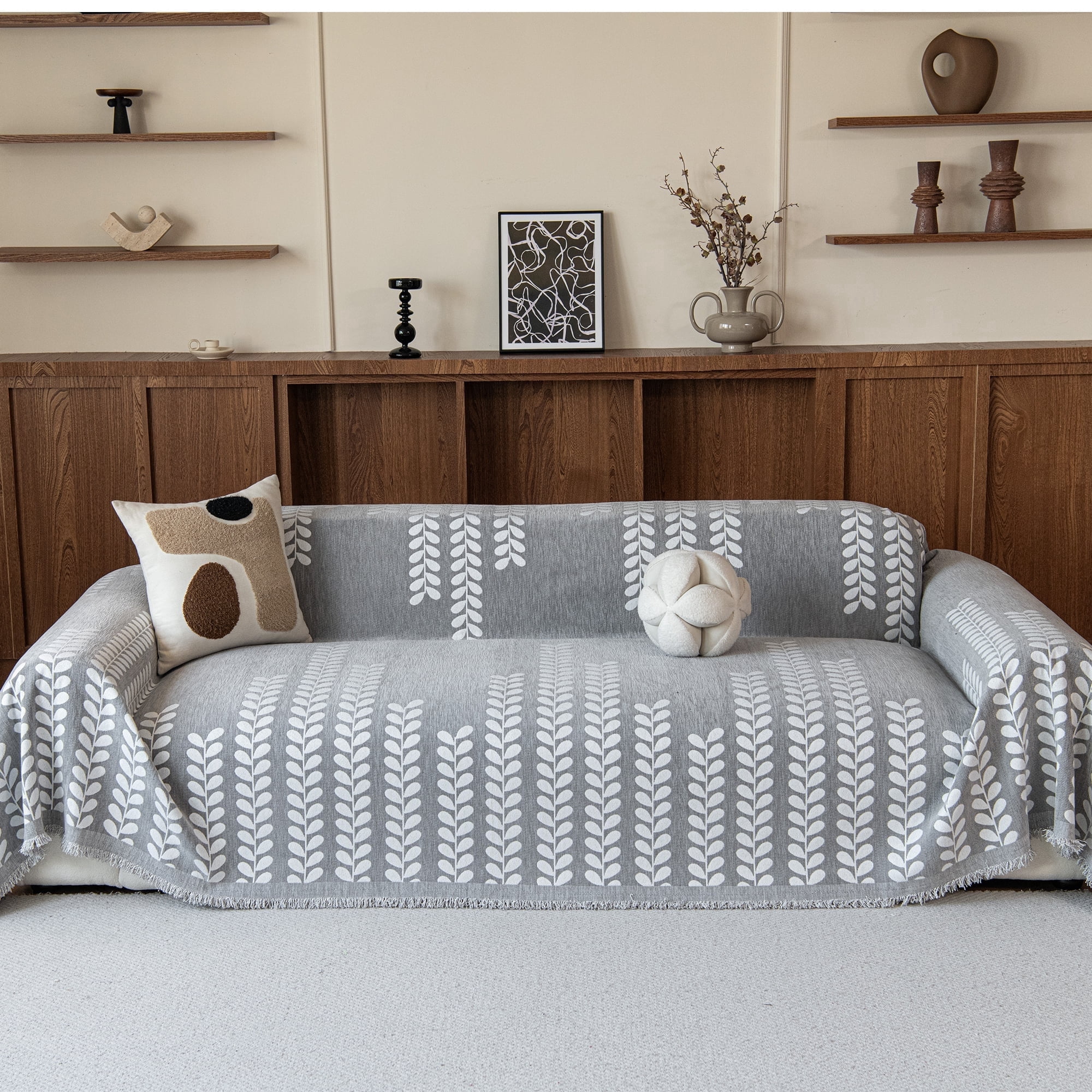 Smuge Sofa Cover Couch Cover Protector Slipcover, L Shape 3 Cushion Throw Sofa Towel Furniture Cover for Dogs Cats Home Decor (71"x 118", Gray)