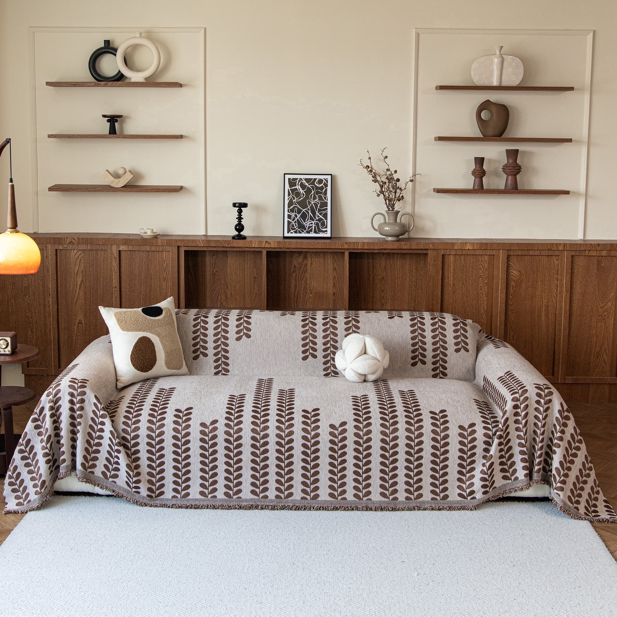 Smuge Sofa Cover Couch Cover Protector Slipcover, L Shape 3 Cushion Throw Sofa Towel Furniture Cover for Dogs Cats Home Decor (71"x 118", Light Coffee)