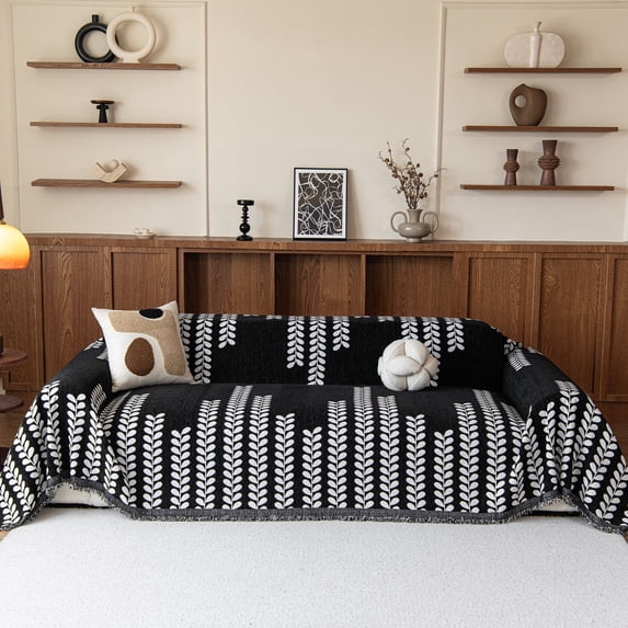 Smuge Couch Cover Sofa Cover Protector Slipcover, L Shape 3 Cushion Throw Sofa Towel Furniture Cover for Dogs Cats Home Decor (71"x 150", Black)