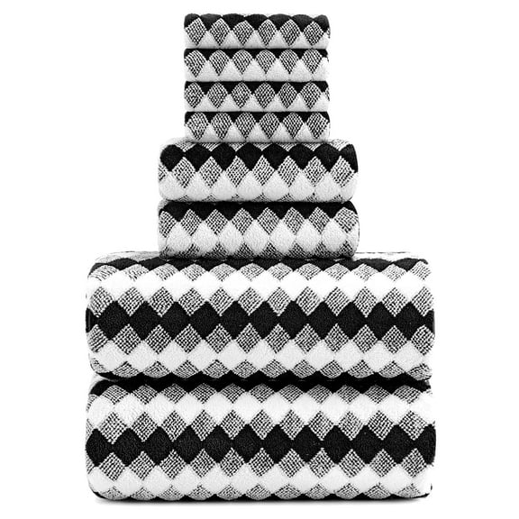 Smuge Extra Large Bath Towel Sets of 8, 2 Large Bath Towels Oversized, 2 Hand Towels, 4 Washcloths, Soft Microfiber, Quick Dry, Highly Absorbent Bath Towels for Bathroom Kitchen Spa(Black)