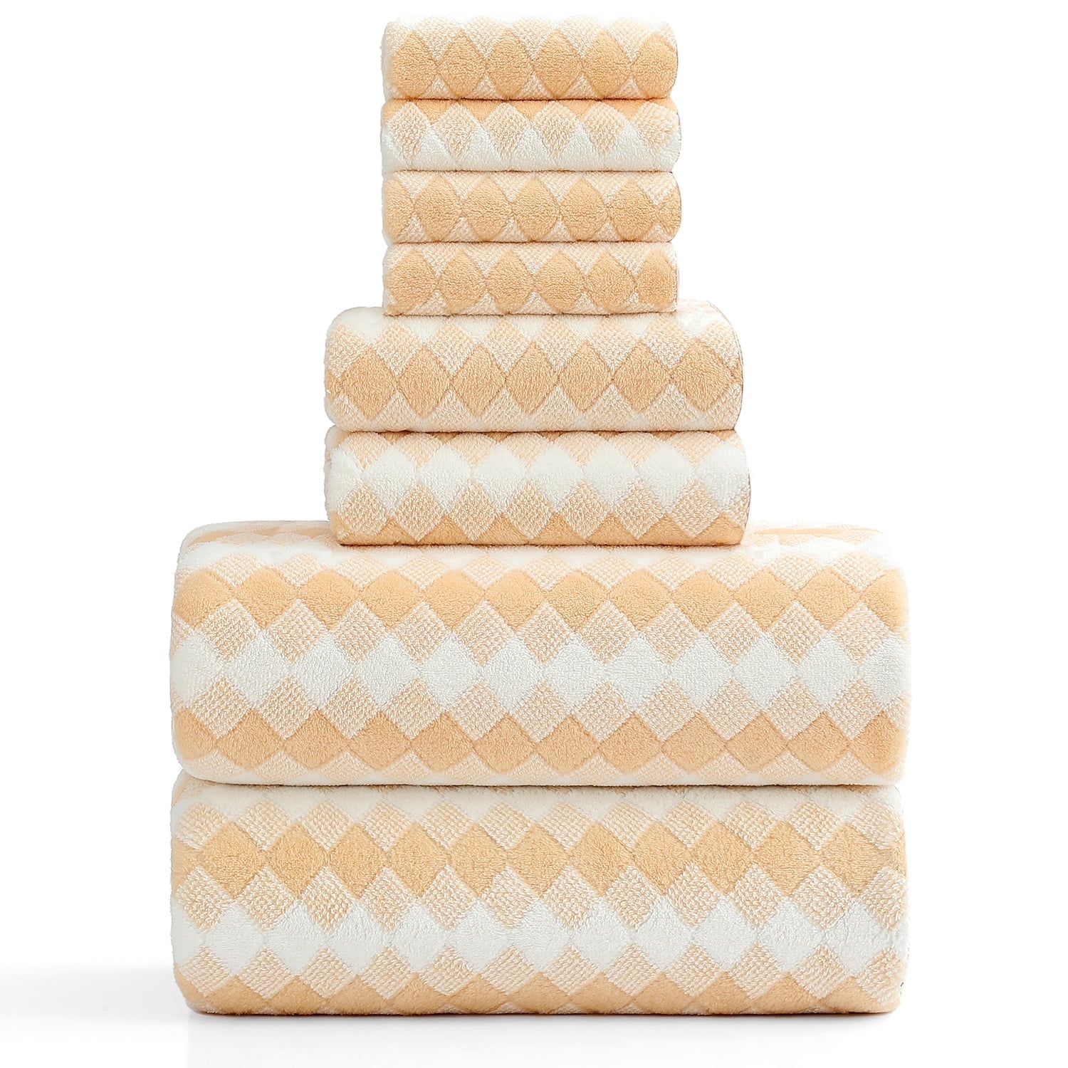 Smuge Extra Large Bath Towel Sets of 8, 2 Large Bath Towels Oversized, 2 Hand Towels, 4 Washcloths, Soft Microfiber, Quick Dry, Highly Absorbent Bath Towels for Bathroom Kitchen Spa(Apricot Yellow)