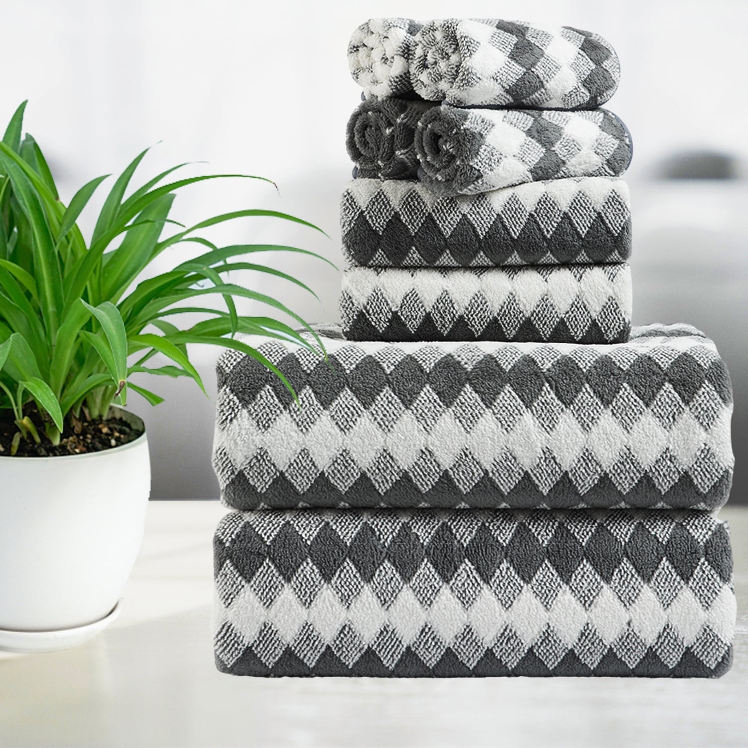 Smuge Extra Large Bath Towel Sets of 8, 2 Large Bath Towels Oversized, 2 Hand Towels, 4 Washcloths, Soft Microfiber, Quick Dry, Highly Absorbent Bath Towels for Bathroom Kitchen Spa(Dark Gray)