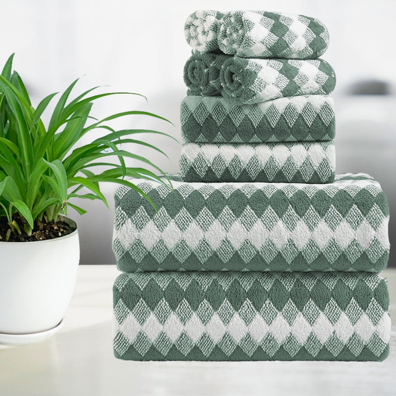 Smuge 8pc Bath Towel Set Oversized Towels Hand Towels Washcloths Soft Quick Dry Absorbent Gray Green Walmart