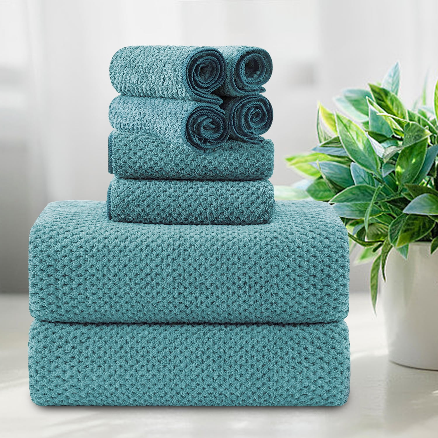 Smuge Modern Classic Microfiber Bath Towel Sets Green Pine 8 Count