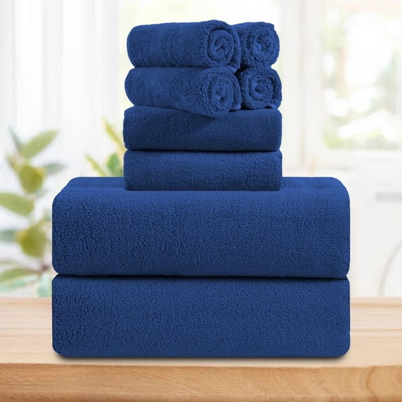 Smuge 8 Piece Oversized Bath Towel Set, Microfiber Ultra Soft Plush, 700 GSM Highly Absorbent Quick Dry Luxurious Bath Sheets Towels for Bathroom Hotel(Navy Blue)