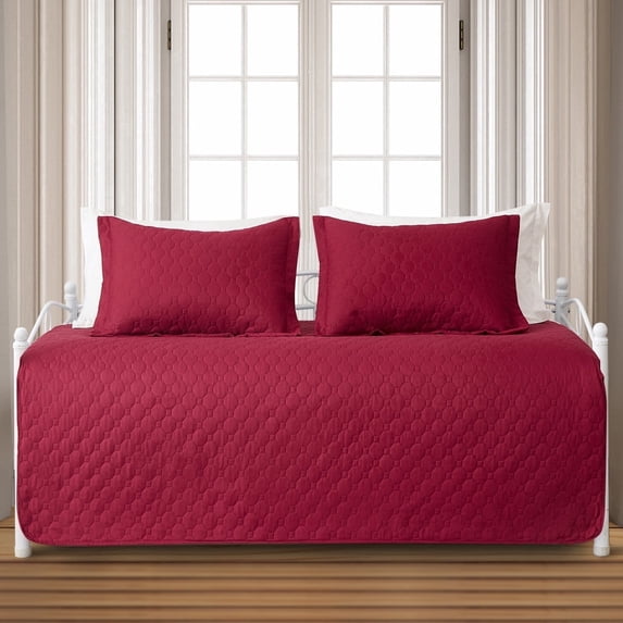 Smuge 3 Piece Daybed Cover Set, Double Sided Quilting Classic Design for All Season, Matching 2 Shams, 39"x75", Red