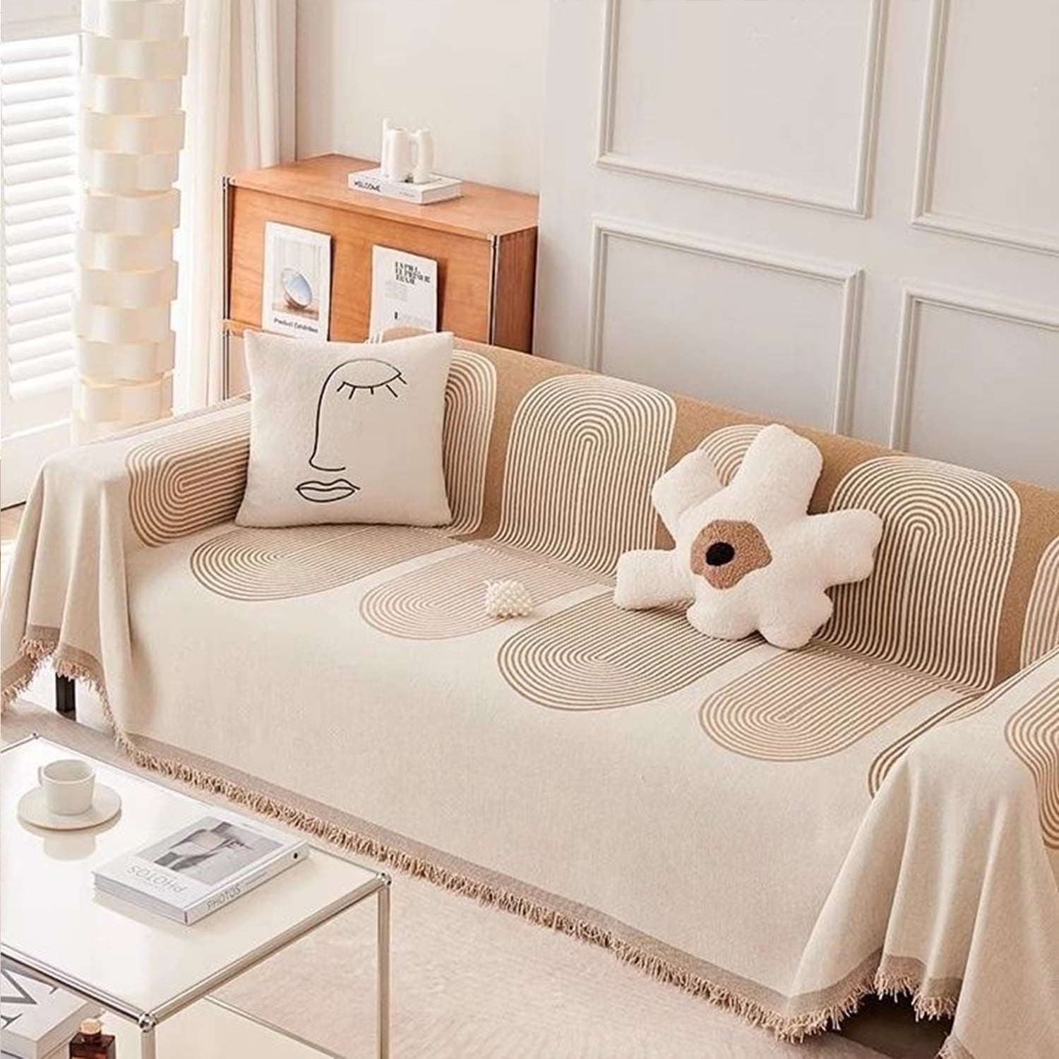 Smuge Sofa Cover, Couch Cover Protector Slipcover L Shape Sofa towel Furniture Cover for Dogs Cats Home Decor (71"x 118", Beige)