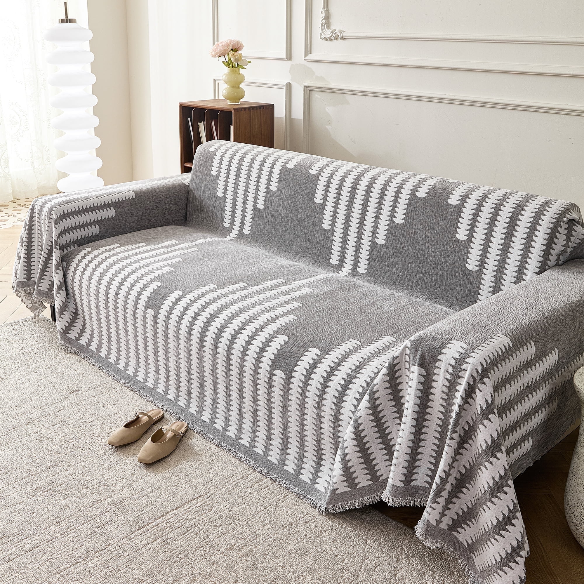 Smuge Sofa Cover, Couch Cover Protector Slipcover L Shape 3 Cushion Sofa Towel Sectional Throw Sofa Covers for Dogs Cats Home Decor(71"x 150", Gray White)