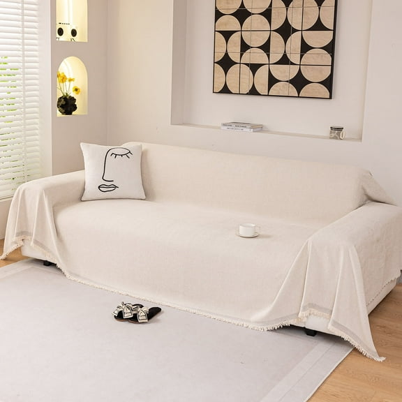 Smuge Sofa Cover, Couch Cover Protector Slipcover L Shape Sofa towel Furniture Cover for Pets Dogs Cats Home Decor (71"x 134", Beige)