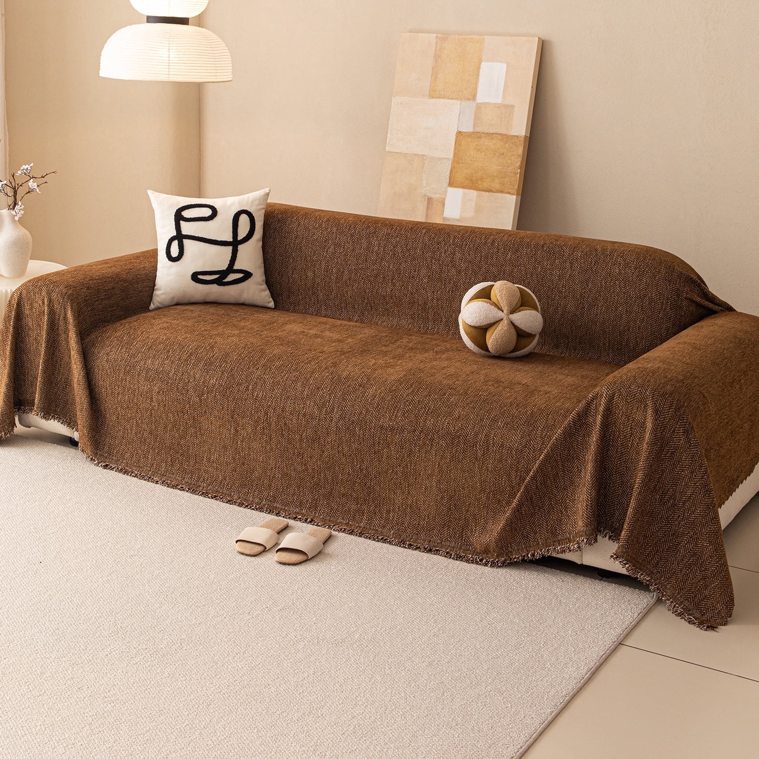 Smuge Sofa Cover, Sectional Couch Cover Protector Slipcover for 3 Cushion Couch L Shape Sofa towel Throw Sofa Loveseat Cover for Pets Dogs Cats (71"x 134", Dark Coffe)