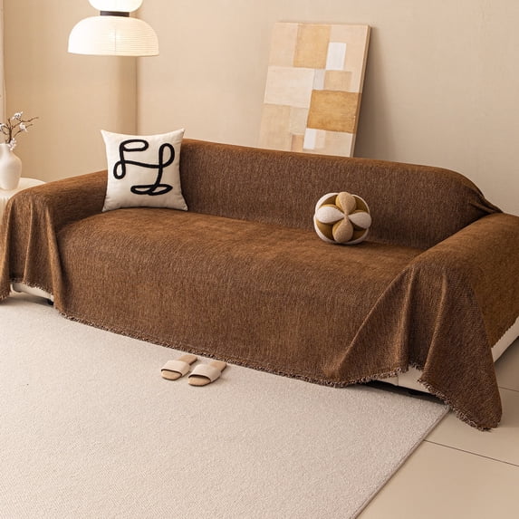 Smuge Sofa Cover, Sectional Couch Cover Protector Slipcover for 3 Cushion Couch L Shape Sofa towel Throw Sofa Loveseat Cover for Pets Dogs Cats (71"x 134", Dark Coffe)