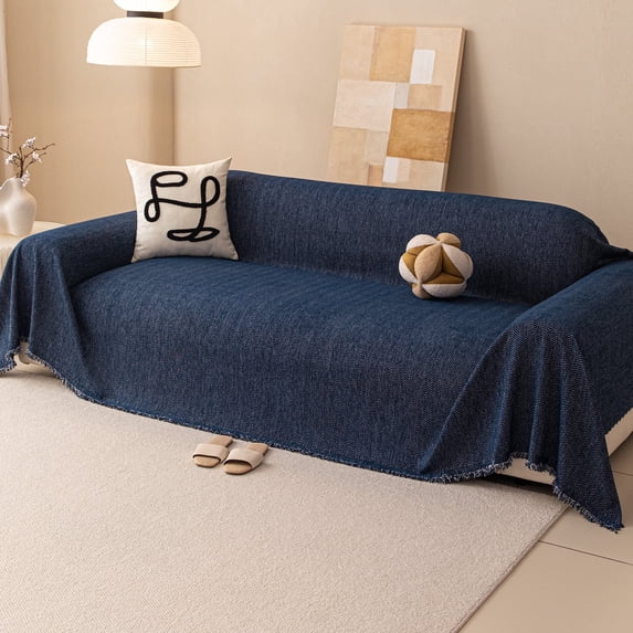 Smuge Sofa Cover, Sectional Couch Cover Protector Slipcover for 3 Cushion Couch L Shape Sofa towel Throw Sofa Loveseat Cover for Pets Dogs Cats (71"x 134", Navy)