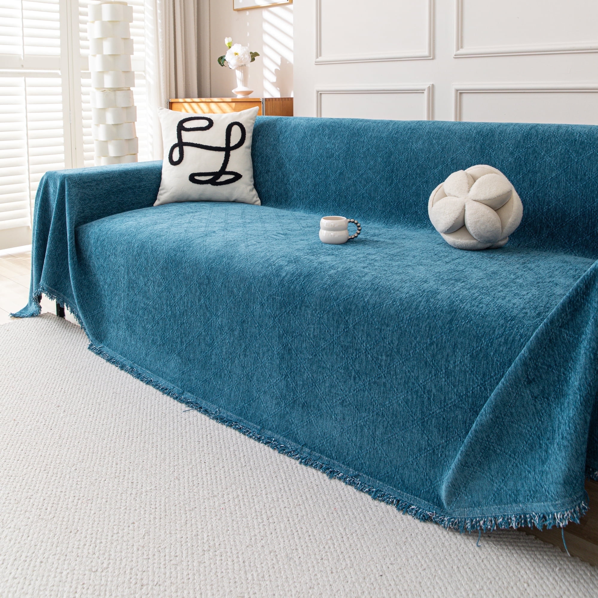 Smuge Sofa Cover, Sofa Slipcovers Couch Covers Protector 3 Cushion Throw Sofa Towel for L Shaped Couch Suitable for All Seasons (71"x 118", Blue)