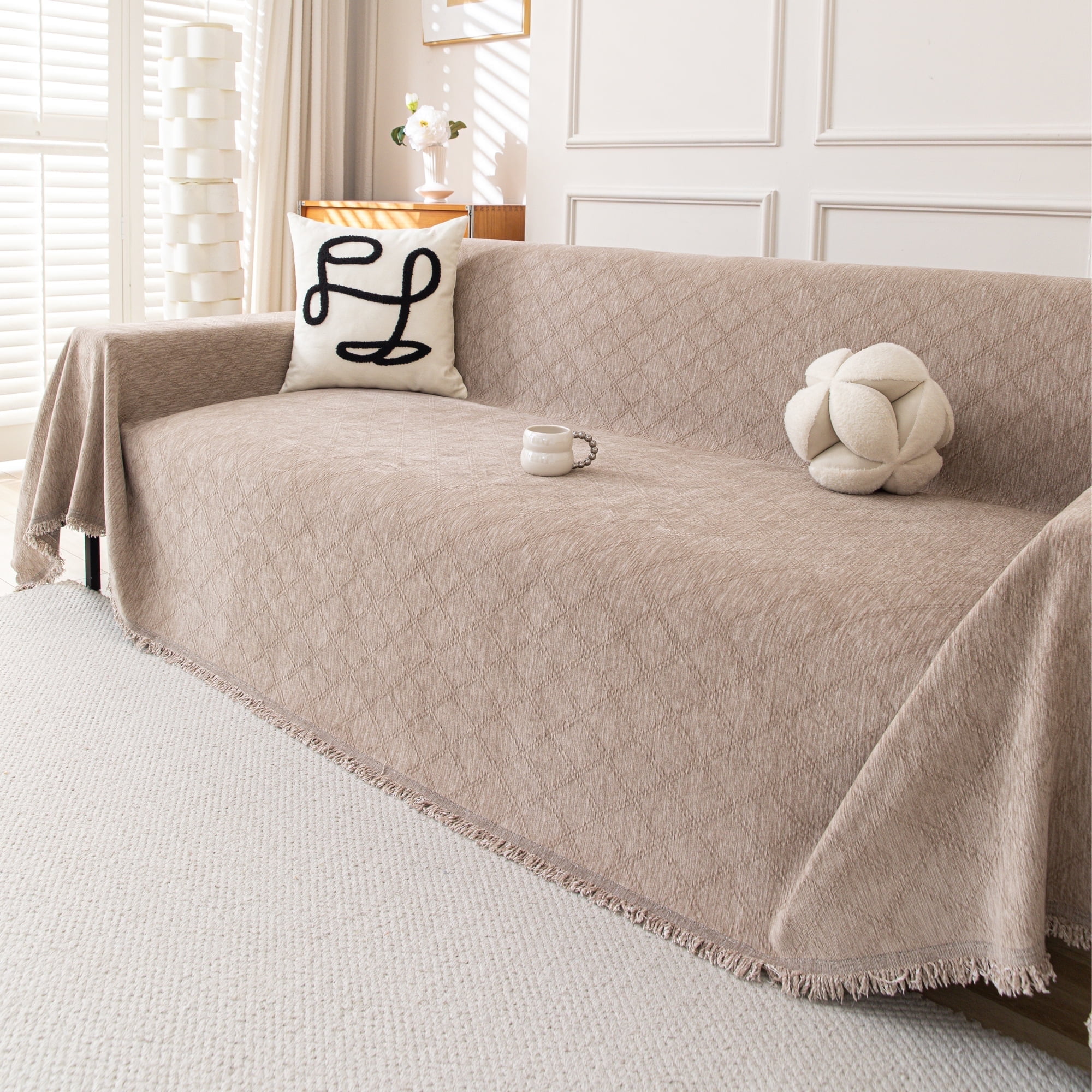Smuge Sofa Cover, Sofa Slipcovers Couch Covers Protector 3 Cushion Throw Sofa Towel for L Shaped Couch Suitable for All Seasons (71"x 118", Light Coffee)