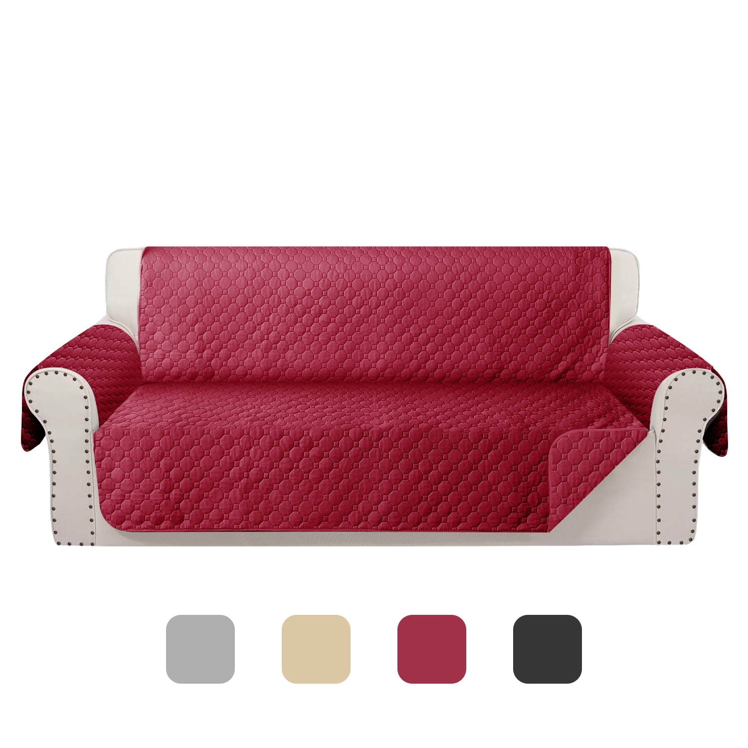 Smuge Waterproof Sofa Covers, Reversible Couch Sofa Slipcover Cushion Furniture Protector Cover for Dogs, Pets (68" Sofa, Dark Red)