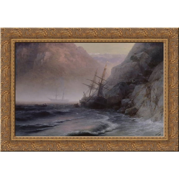 Smugglers 24x19 Gold Ornate Wood Framed Canvas Art by Aivazovsky, Ivan