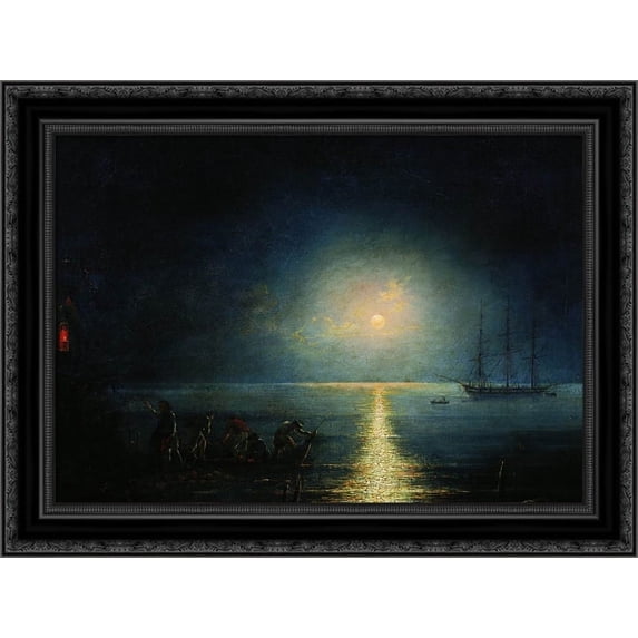 Smugglers 24x20 Black Ornate Wood Framed Canvas Art by Aivazovsky, Ivan