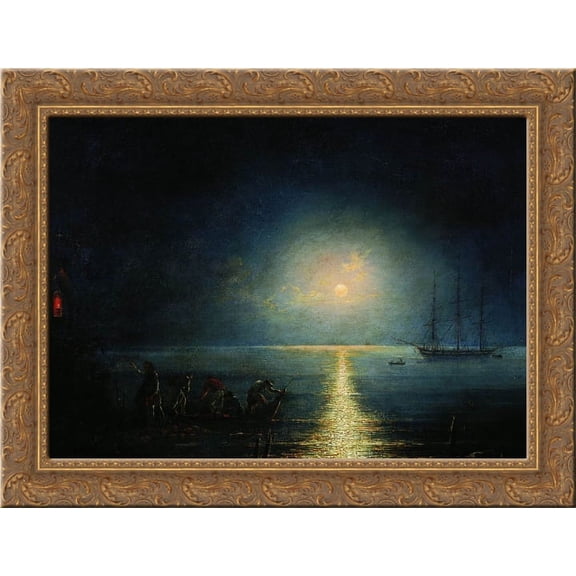 Smugglers 24x20 Gold Ornate Wood Framed Canvas Art by Aivazovsky, Ivan