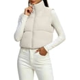 thumbnail image 1 of Smupbvky Cropped Vest for Women Zip Up Sleeveless Quilted Jacket Lightweight Mock Neck Winter Outerwear for Layering (M, Beige), 1 of 7