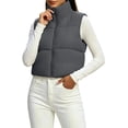 thumbnail image 1 of Smupbvky Cropped Vest for Women Zip Up Sleeveless Quilted Jacket Lightweight Mock Neck Winter Outerwear for Layering (S, Gray), 1 of 7